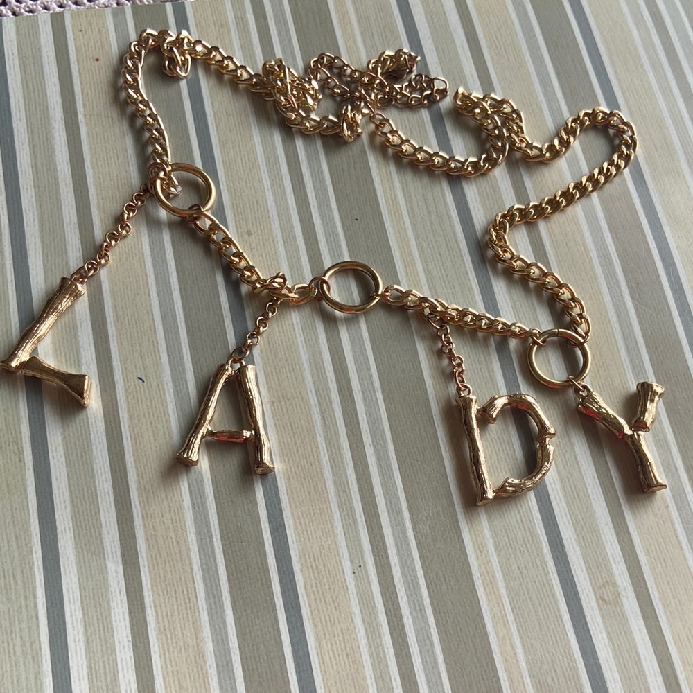 Gold Initial Charm Chain Necklace/Belt   - L A D Y letter Pendants